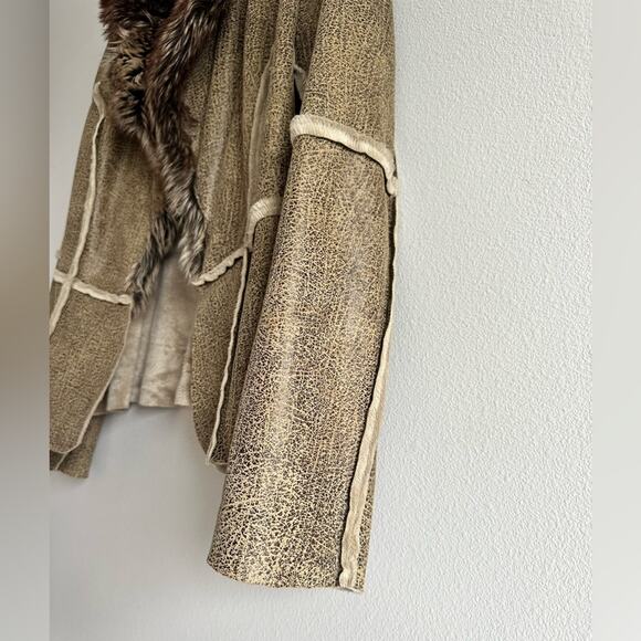 Vintage 90s Y2K Allen B. Schwartz Distressed Faux Fur Jacket Boho Coat Size M - Picture 2 of 7